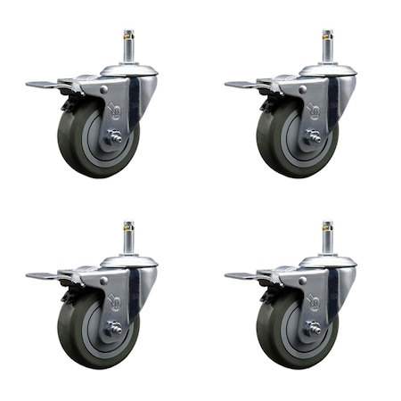 Service Caster 3.5'' Gray Poly Swivel 7/16'' Stem Caster Set with Total Lock Brake, 4PK SCC-GRTTL20S3514-PPUB-716138-4